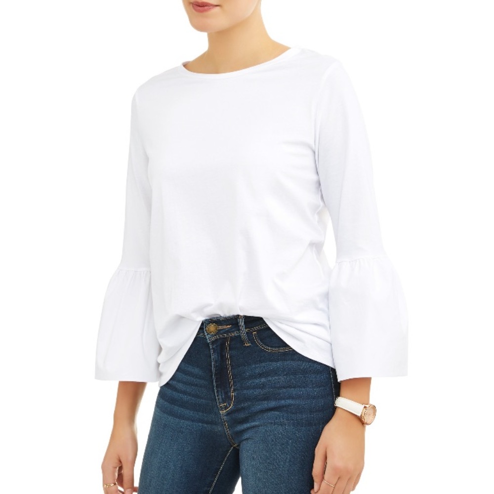 NWT•Alison Andrews 3/4 Bell Sleeve Statement Top in White-Size S